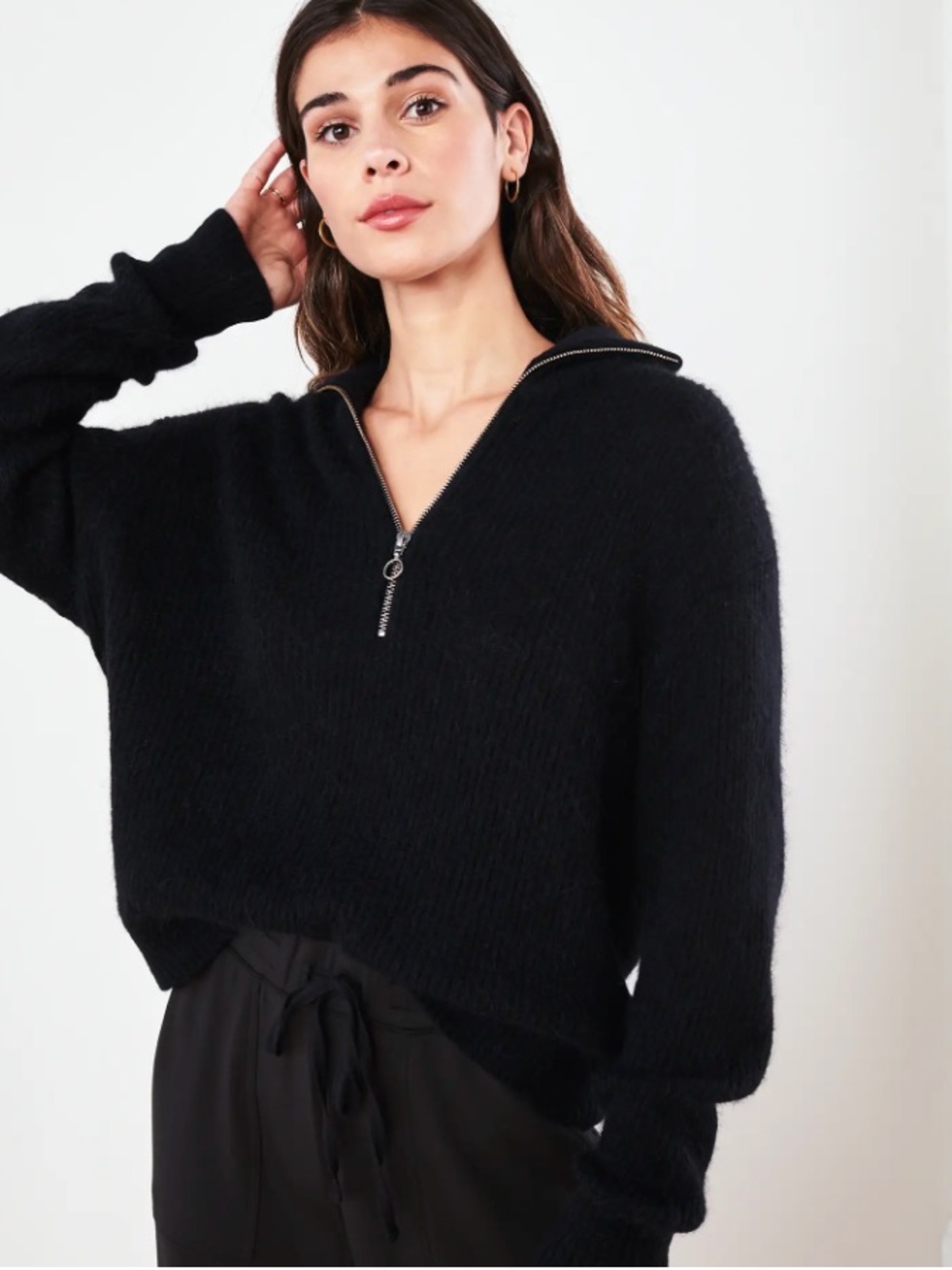 Quince Baby Alpaca Wool Quarter Zip Sweater Black Medium NWT Quiet Luxury
